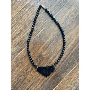 Black bead and bohemian native design necklace